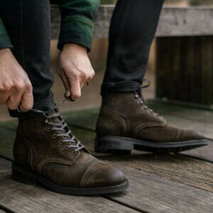 Thursday Boots Captain Lace-Up Boot In Dark Olive Suede